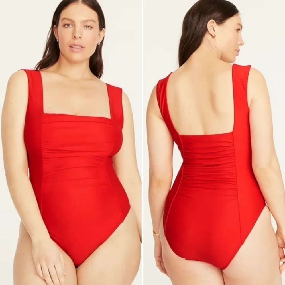 J. Crew Ruched Square Neck One Piece Swimsuit in Venetian Red